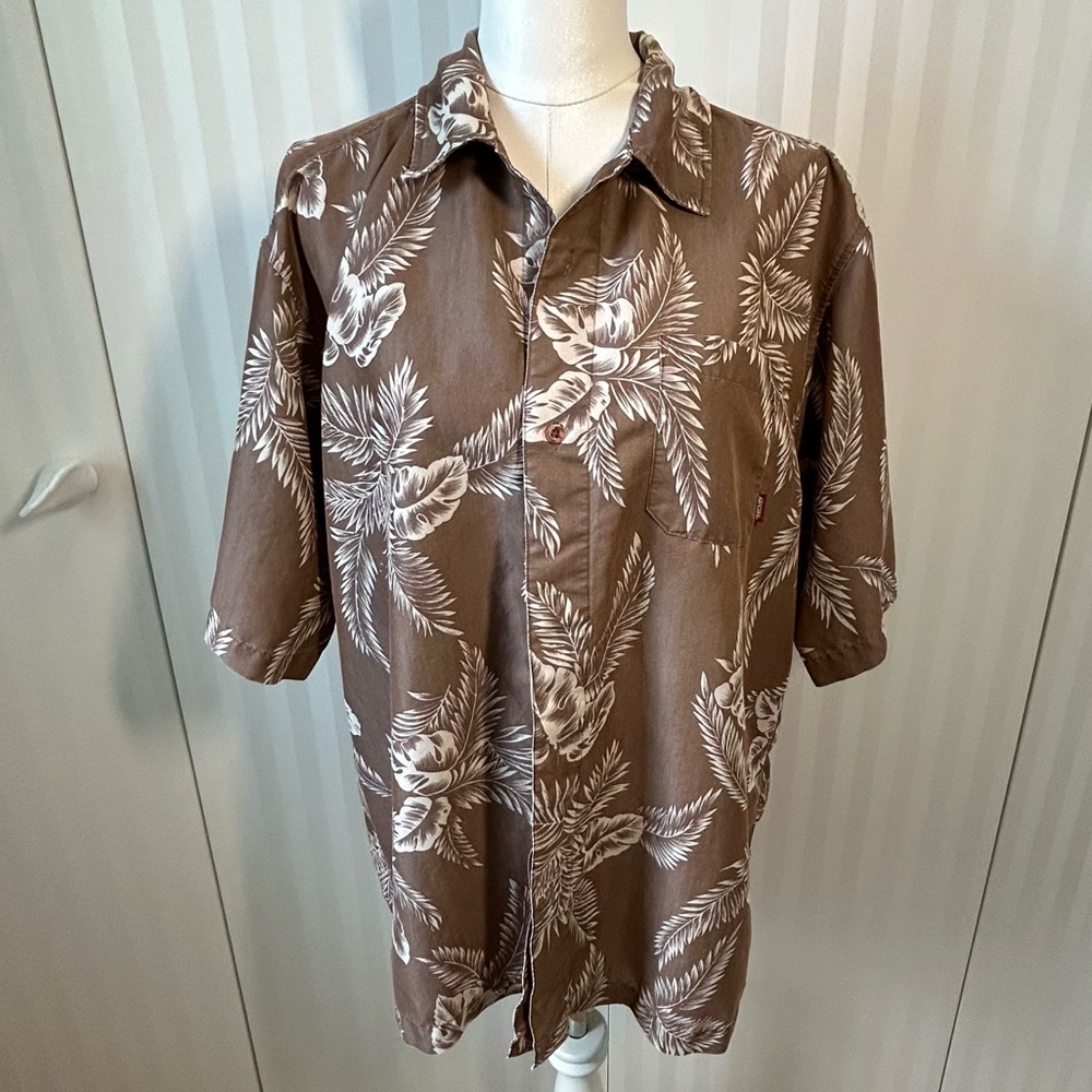 Rip Curl brown white leaves ferns silky feel button down Size XL